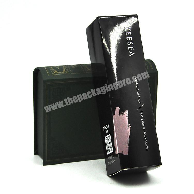 Custom printed cosmetic packaging carton custom cosmetics matte black small luxury lipstick box with logo