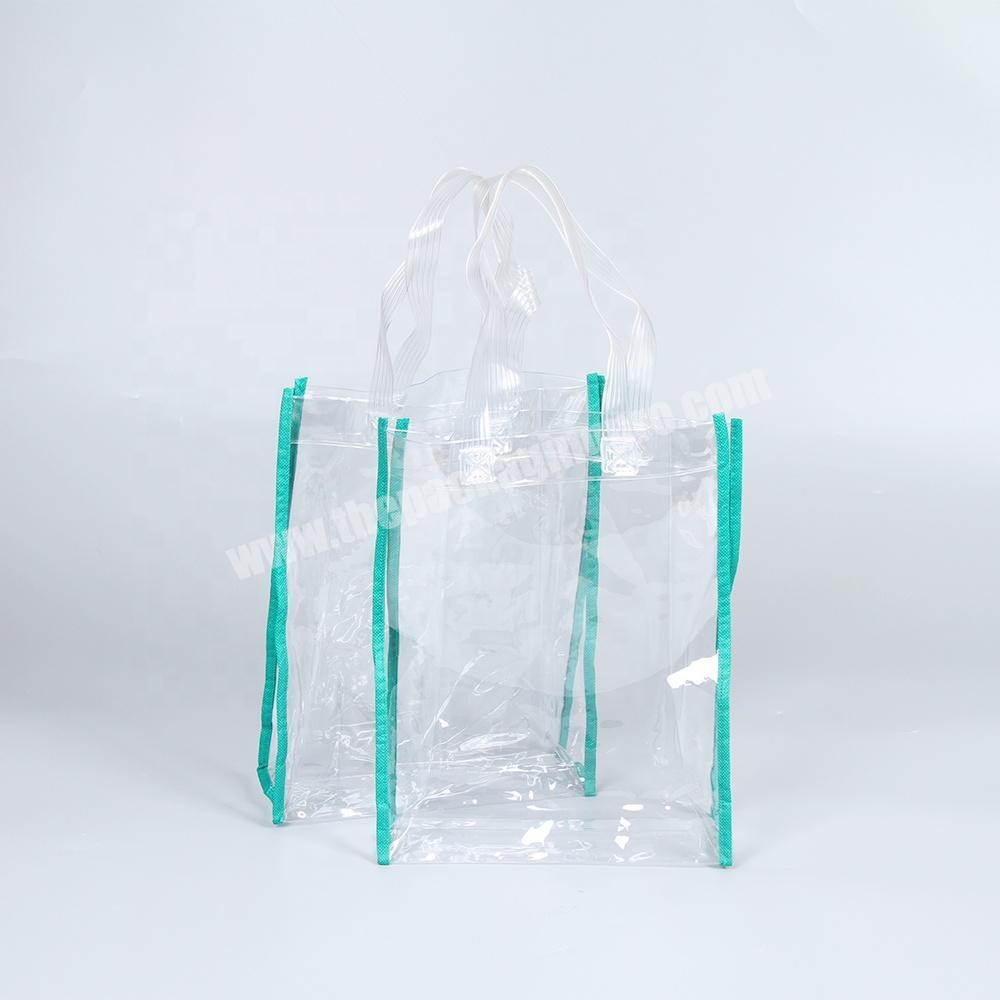 Custom silver fabric edge  clear pvc plastic zipper bag