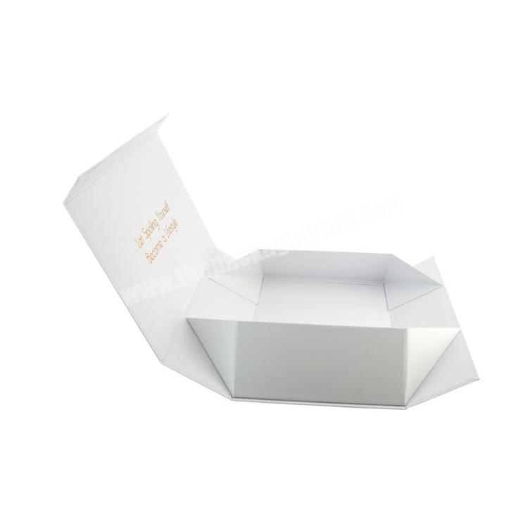 Custom white printed collapsible hat gift box with ribbon