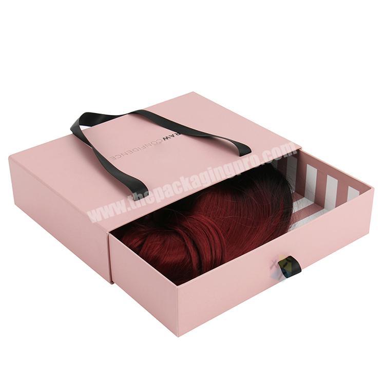 Customizable Design Cardboard Wig Box Packaging Ribbon Drawer Rectangle Hair Boxes For Bundles