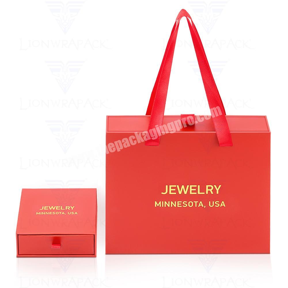 Customizable Design Packaging Red Cardboard Gift Storage Necklace Jewelry Rectangle Drawer Box Set