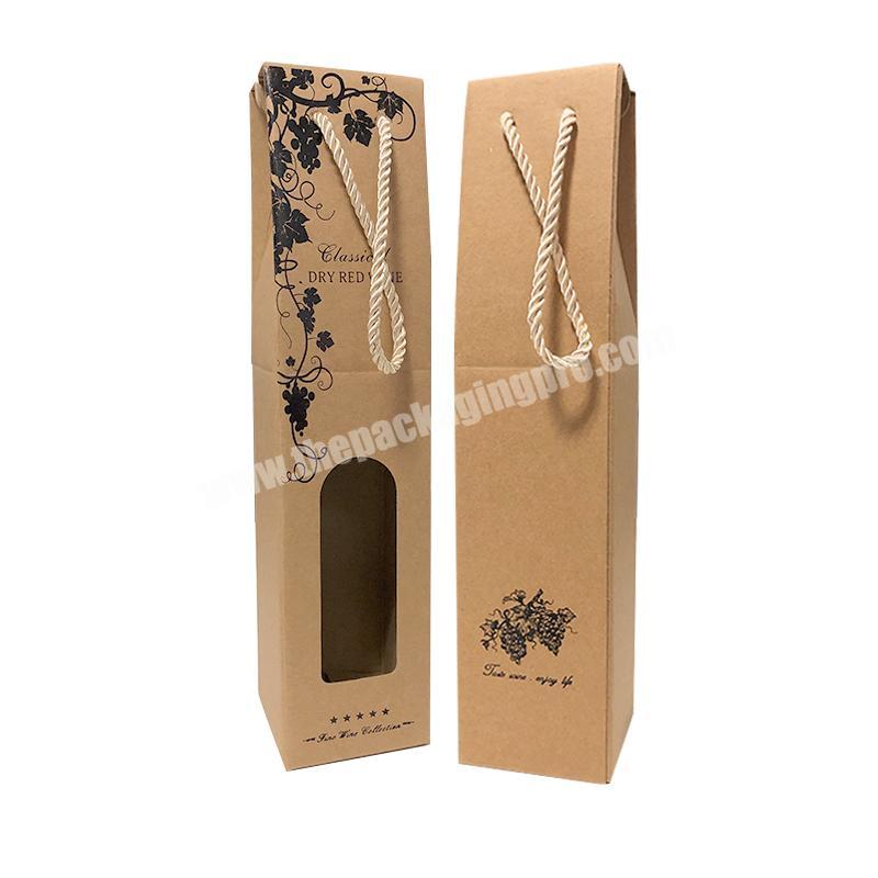 Customized design and color eco-friendly recycled foldable kraft paper packing red wine bottle gift box