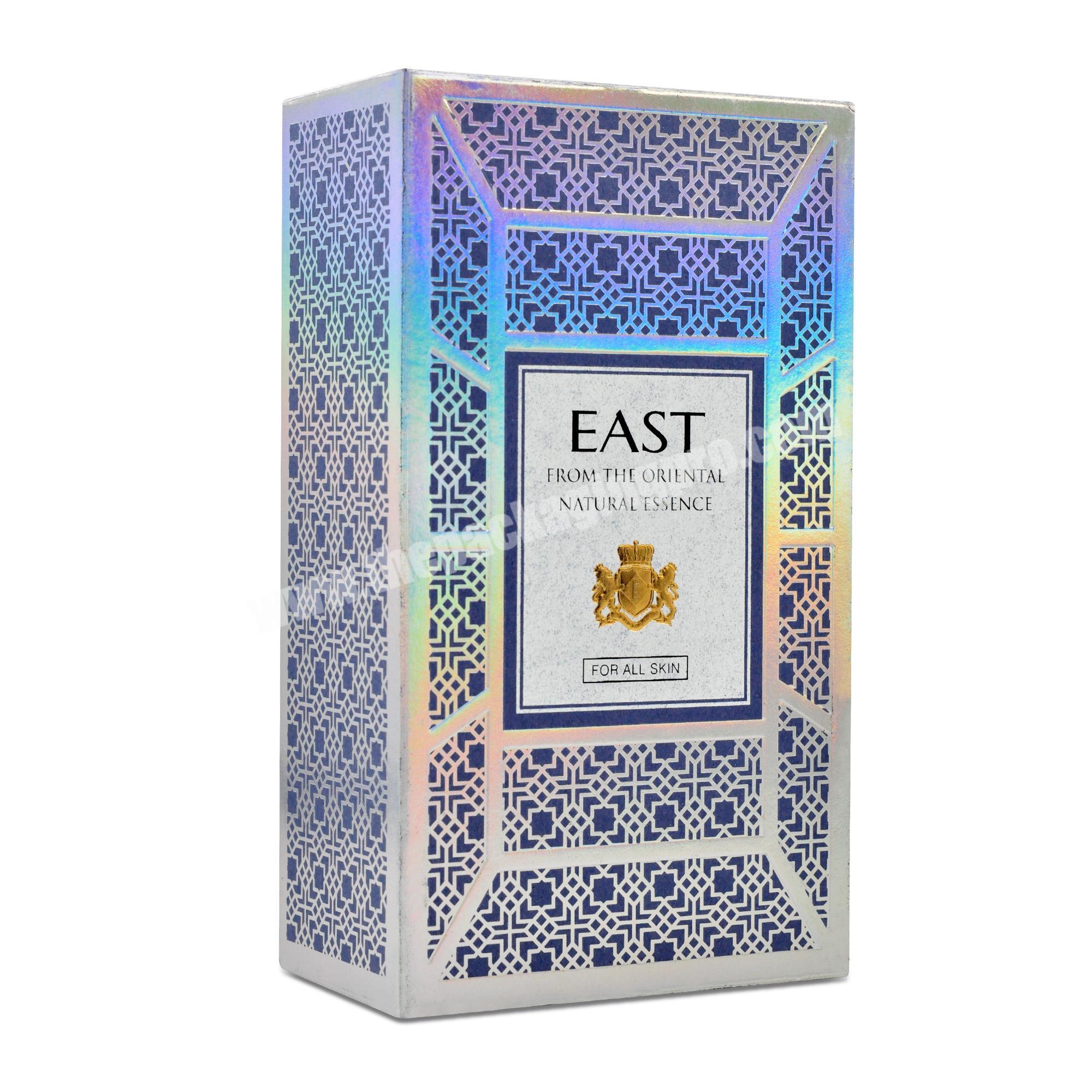 Decorative pattern box with hot stamping with laser silver high quality rigid box for perfume wine box wholesale