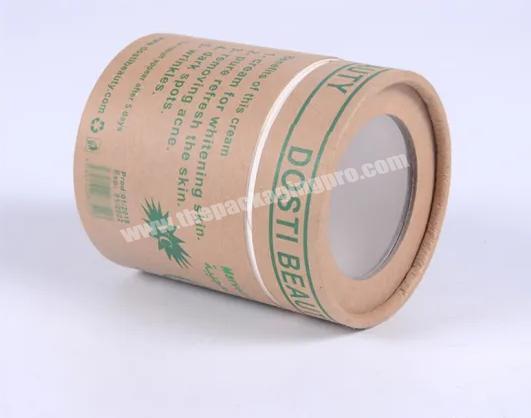 Eco-Friendly Brown Rolled Edge  Kraft Paper Tube with Clear Window Lid Loose Leaf Paper Cylinder Tea Packaging Container