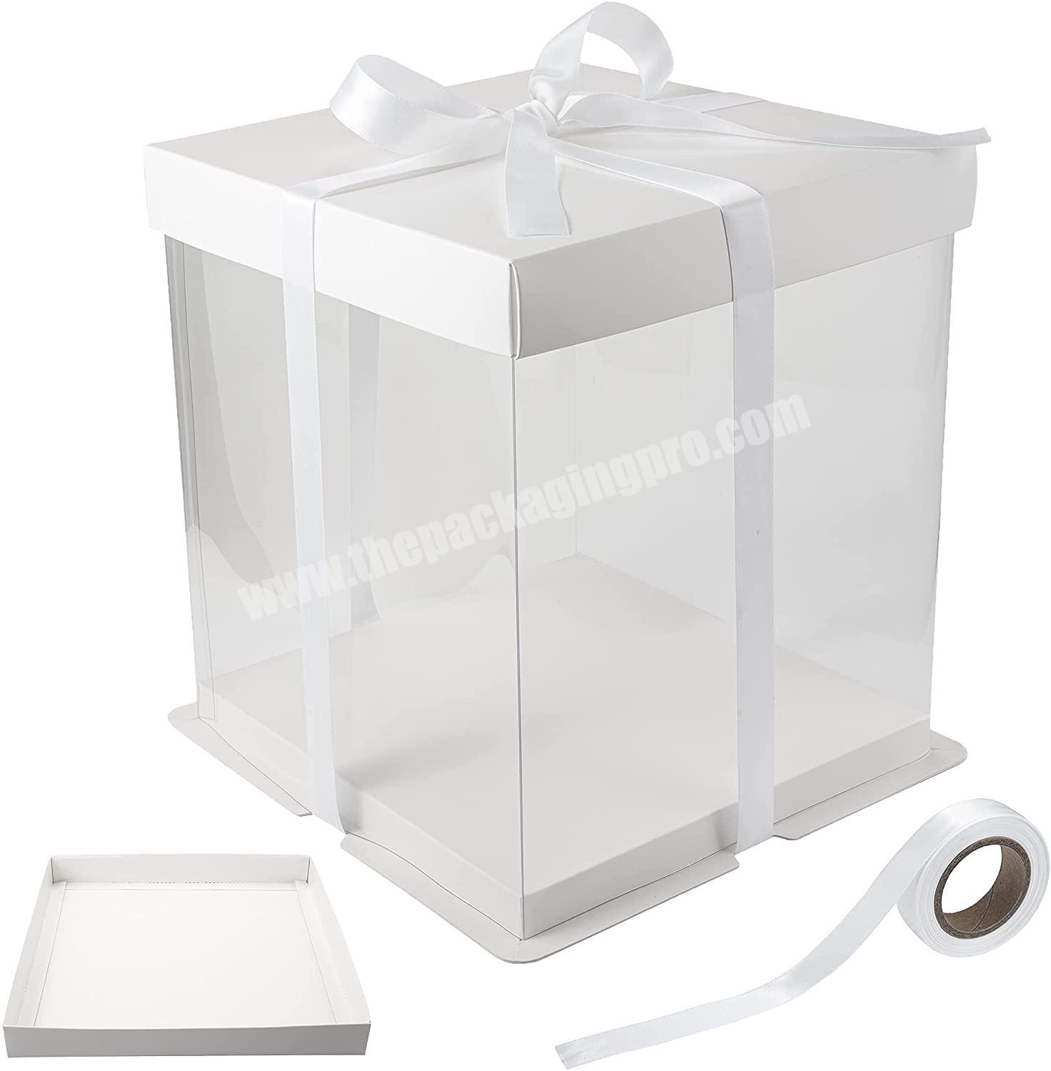 Eco-friendly Clear Disposable White Cardboard  Birthday Cake Packaging Box With Ribbon