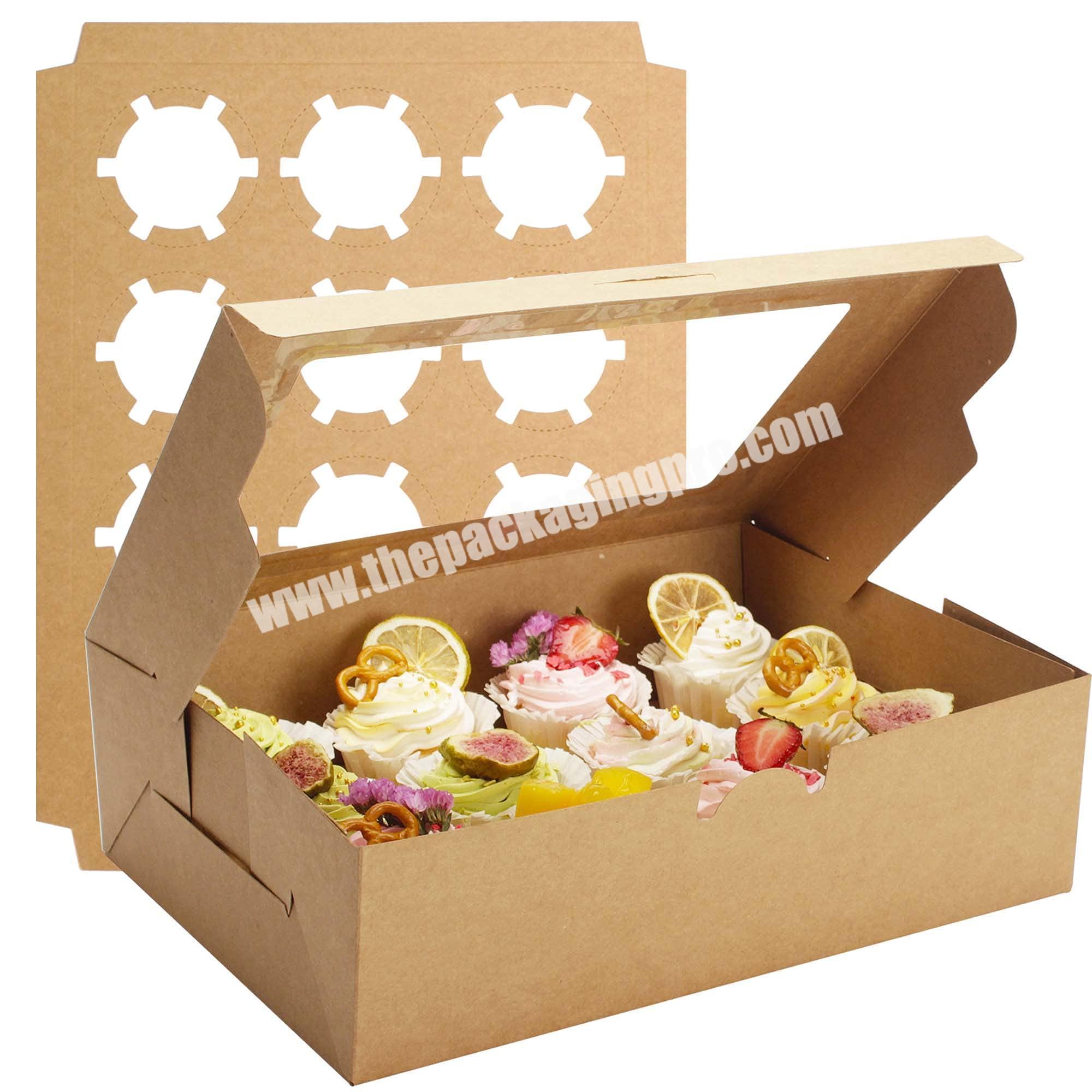 Eco-friendly Food Grade Kraft Paper 12 holes Cookies Muffins Cupcake Containers With Clear Window