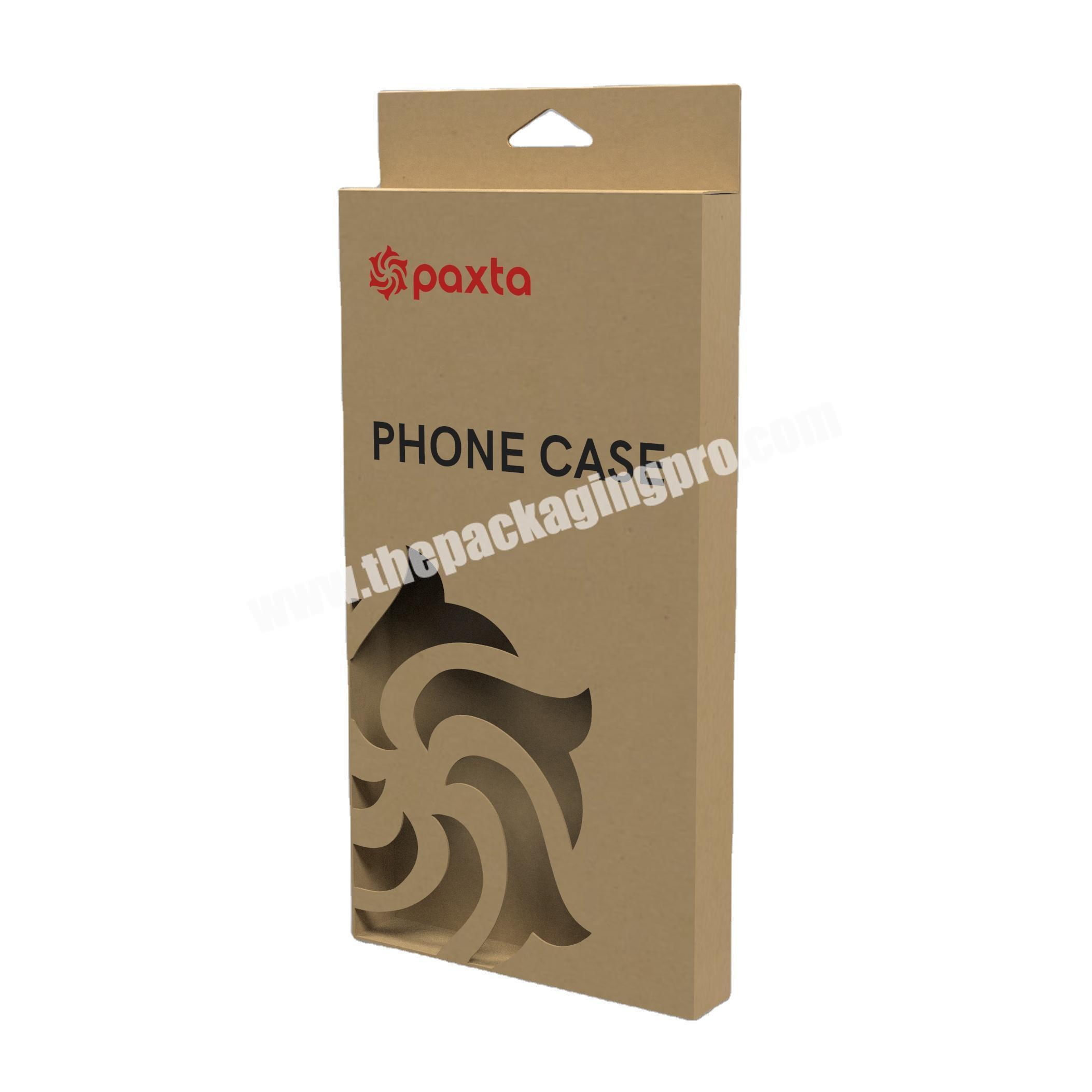 Eco friendly biodegradable phone shell case cardboard paper box with hook custom design packaging boxes