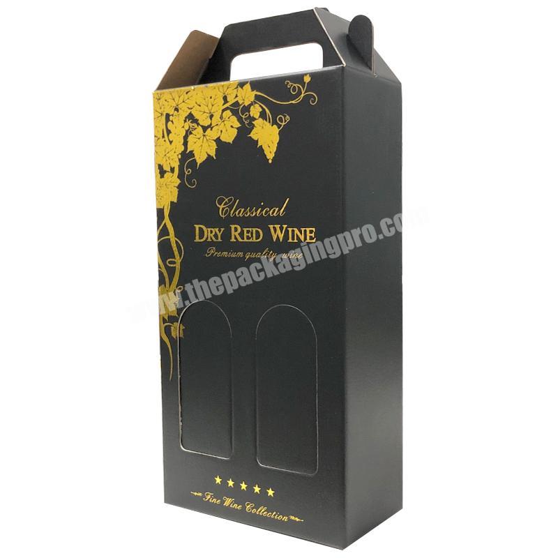 Manufacturer Elegant luxury whisky champagne hot stamping rigid cardboard black 2 bottles red wine glass packing boxes