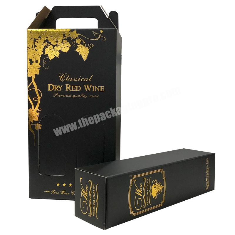 Factory Elegant luxury whisky champagne hot stamping rigid cardboard black 2 bottles red wine glass packing boxes