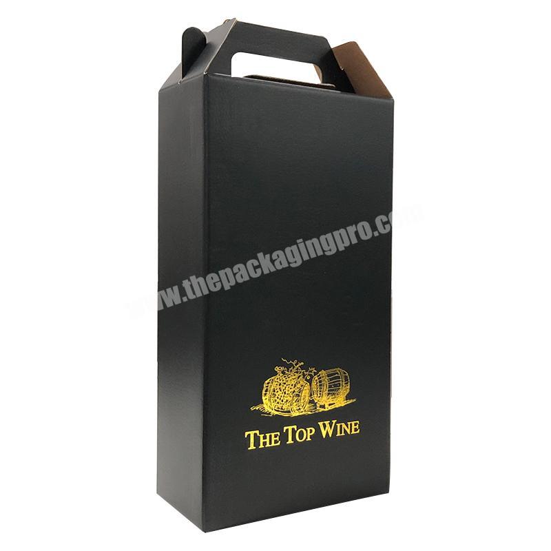Supplier Elegant luxury whisky champagne hot stamping rigid cardboard black 2 bottles red wine glass packing boxes
