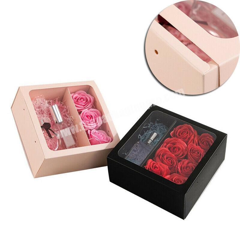 Flower Packing Box With Handle Paper Drawer Box With Clear PVC Window