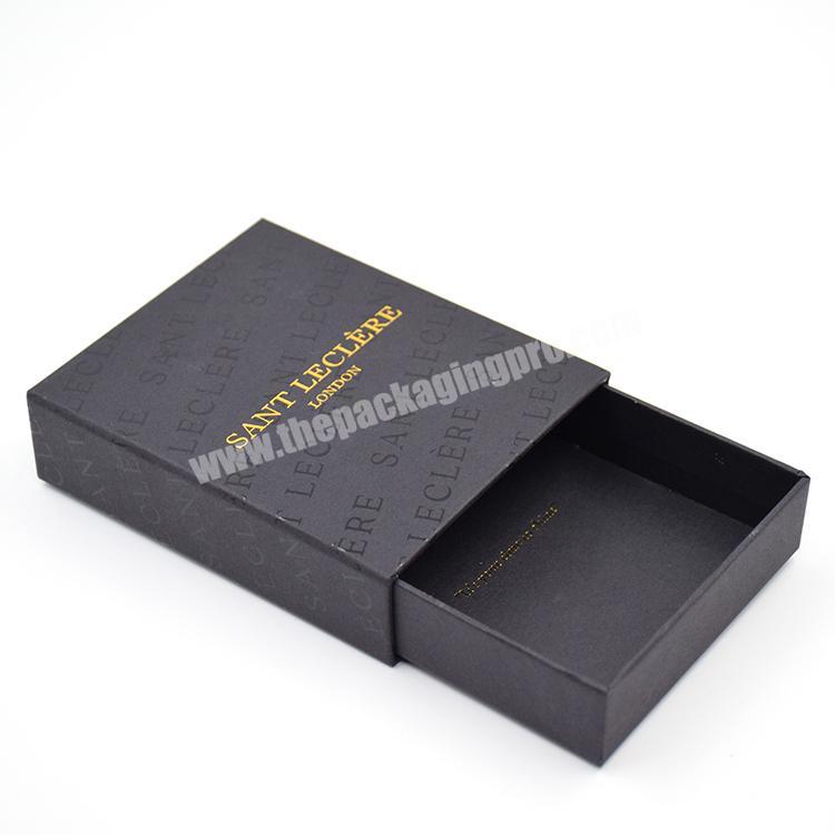 Free Sample Black Rectangle Gift Personalized Textured Hardboard Customizable Design Gold Foil Printing Drawer Box Packaging