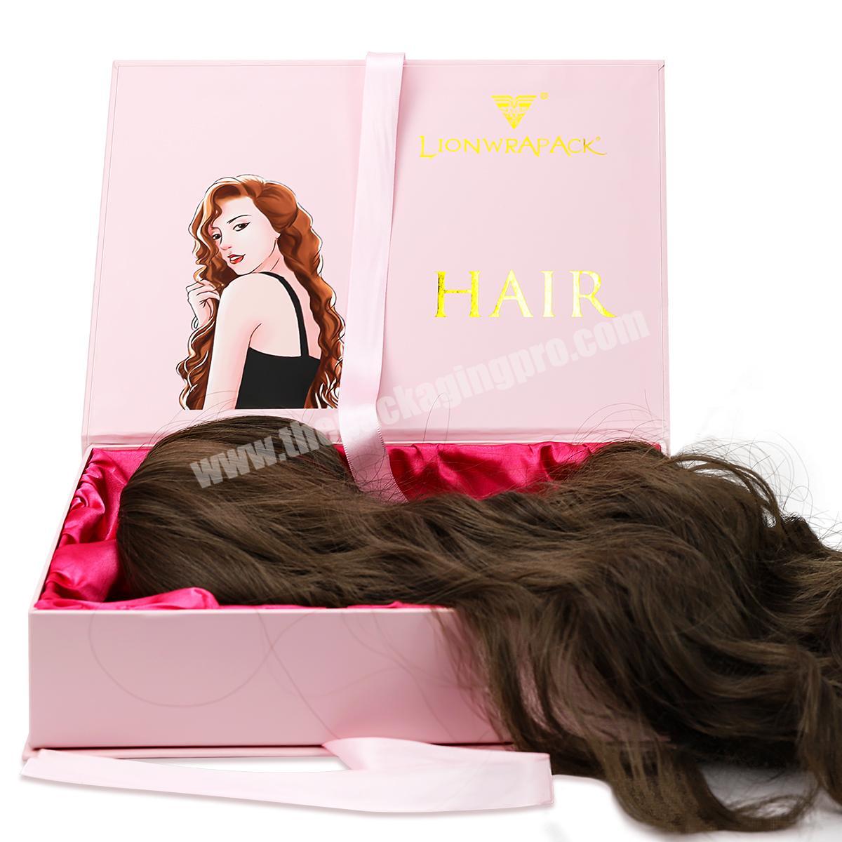 Free Samples Cardboard Storage Clamshell Ribbon Decorative Gift Packaging Satin Lined Wig Box