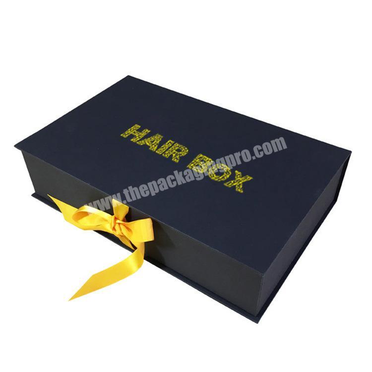 Logo Printed Customized Portable Gift Rectangle Ribbon Storage Clamshell Type Hair Extension Wig Gift Box