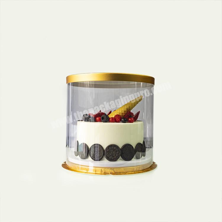 Low MOQ bespoke empty round clear cake box branding supplier