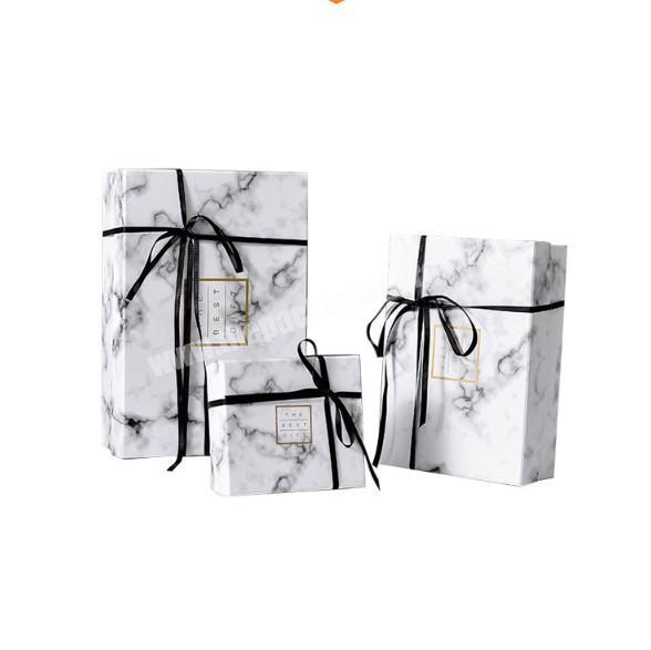 Luxury Marble Pattern art paper cardboard gift box with ribbon for Wine/Gift/Candy