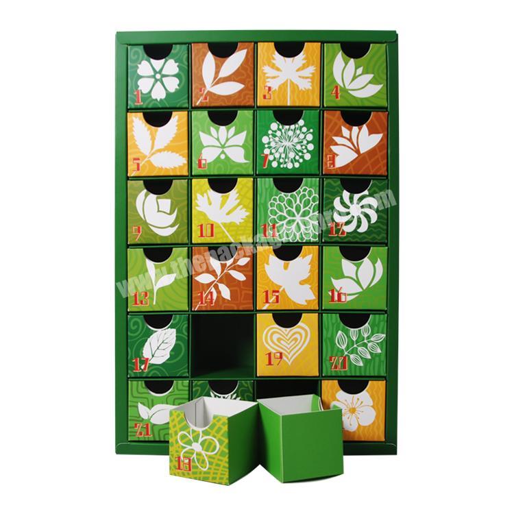Personalised Tea Advent Calendar Box Christmas Slide Advent Calendar With 24 Drawers Green Gift Packaging