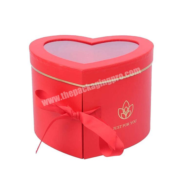 Recyclable Cardboard Heart Shaped Boxes For Roses Candy Packaging Boxes With Window