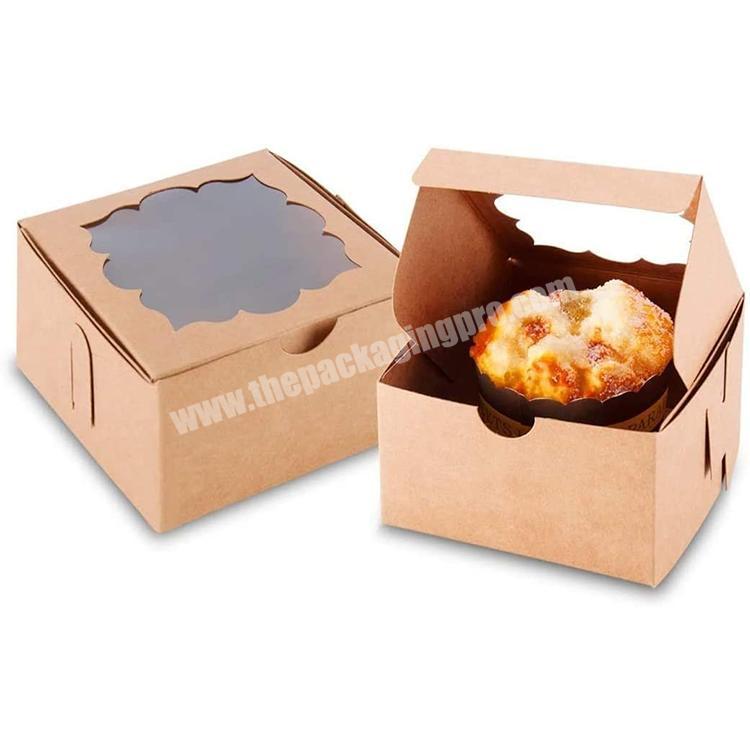Recyclable Square Foldable Cookie Cupcake Kraft Paper Packaging Box With Clear Window