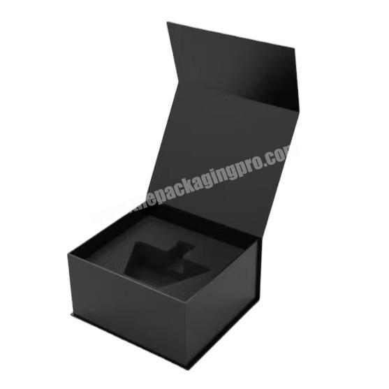 Wig folding magnetic flip flat paper packaging box with foam wine Logo custom rigid cardboard jewelry box with ribbon closure