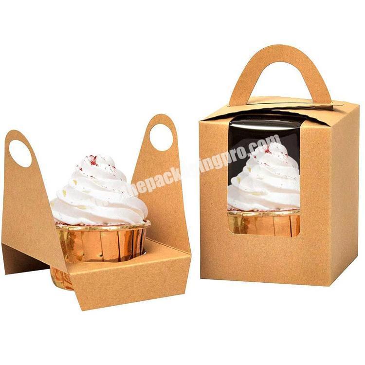 Wholesale Clear Window Kraft Paper Single Pastry Muffin Containers Cupcake Boxes With Handle