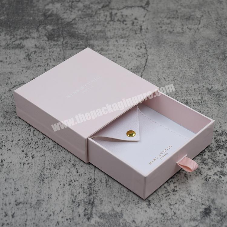 Wholesale Custom Logo Design Luxury Small Pink Recycle Sliding Style Cardboard Pull Out Gift Drawer Box for Jewelry