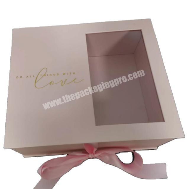 Wholesale Custom Logo PVC Window Paper Packaging Box With Ribbon