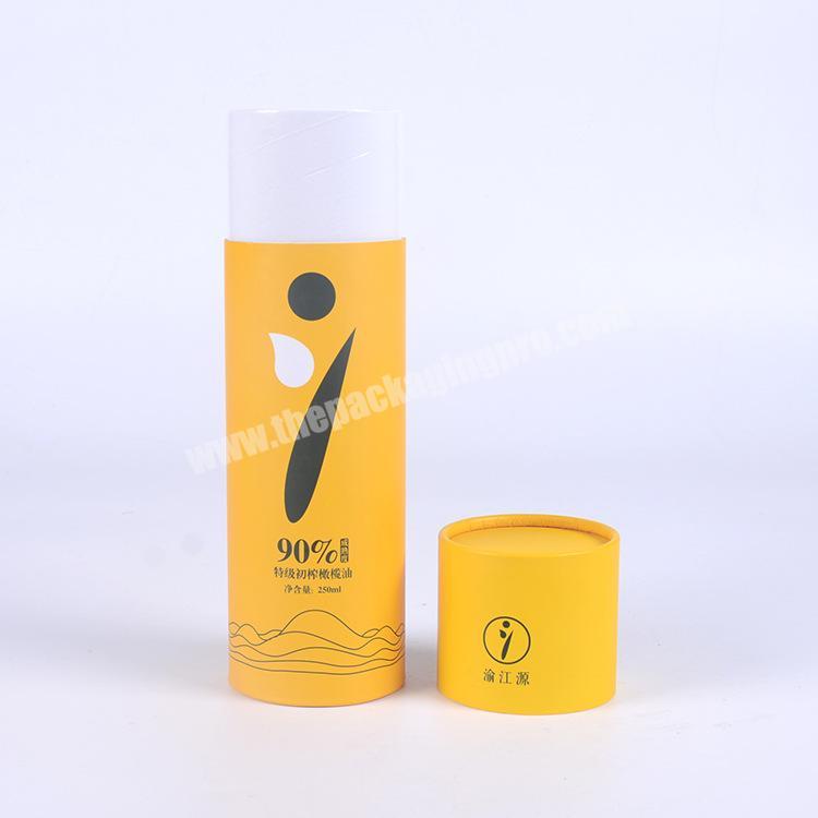 Wholesale Custom cylinder printing yellow paper tube for olive oil bottle packaging