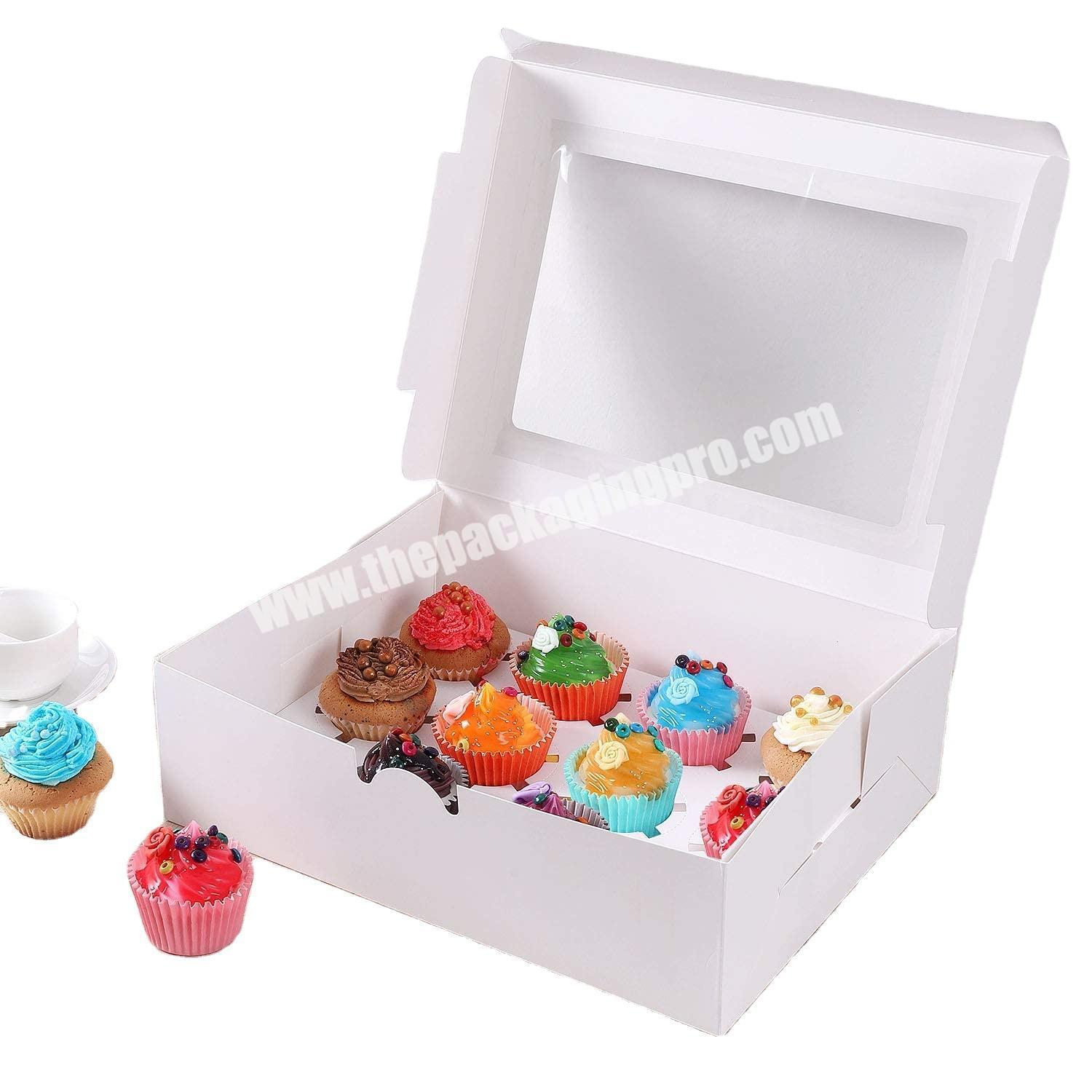 Wholesale Food Grade White Cardboard 12 holes Inserts Dessert Cupcake Boxes With PVC Windows