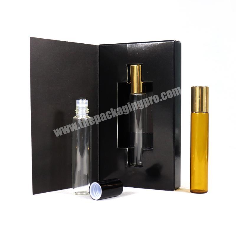 Wholesale Hinged Lid Black Special Paper Insert EVA Luxury Packaging Perfume Box For Bottles