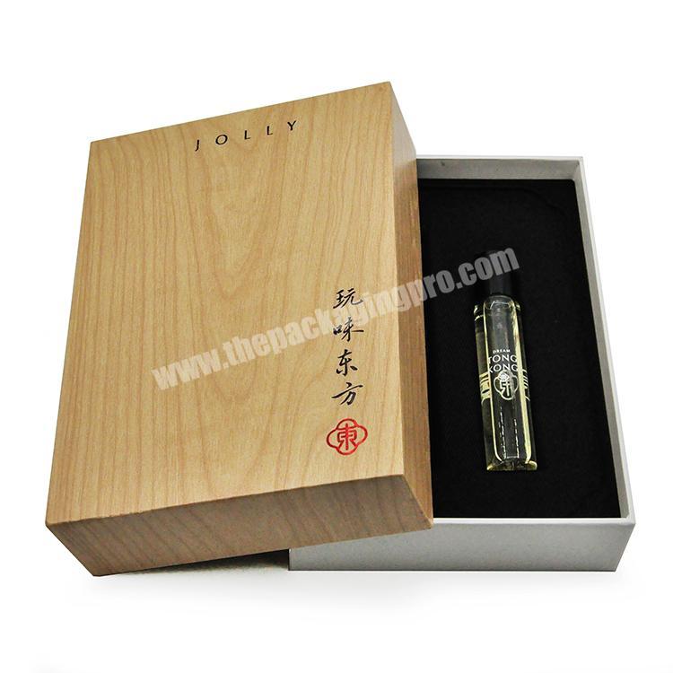 Wood color packaging high quality printing black card box custom design paper empty bottle luxury packaging perfume box