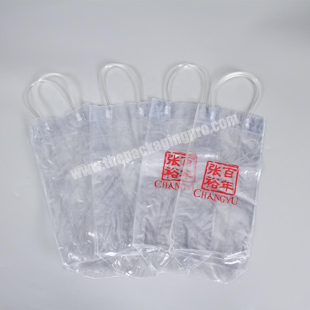 custom clear plastic pvc wine packaging bag with handle