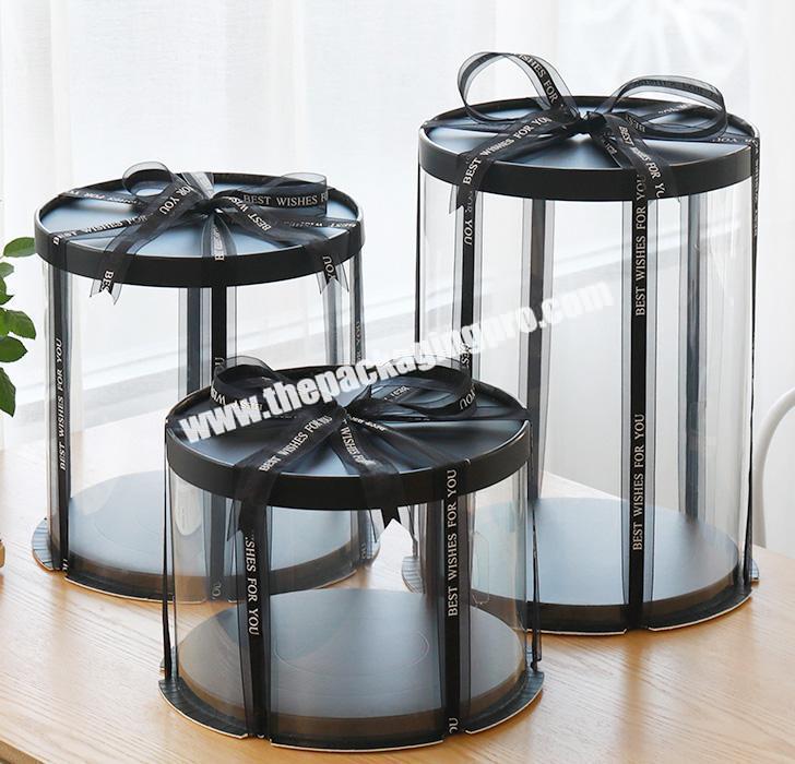 wholesale black round clear gift cake box for cake package