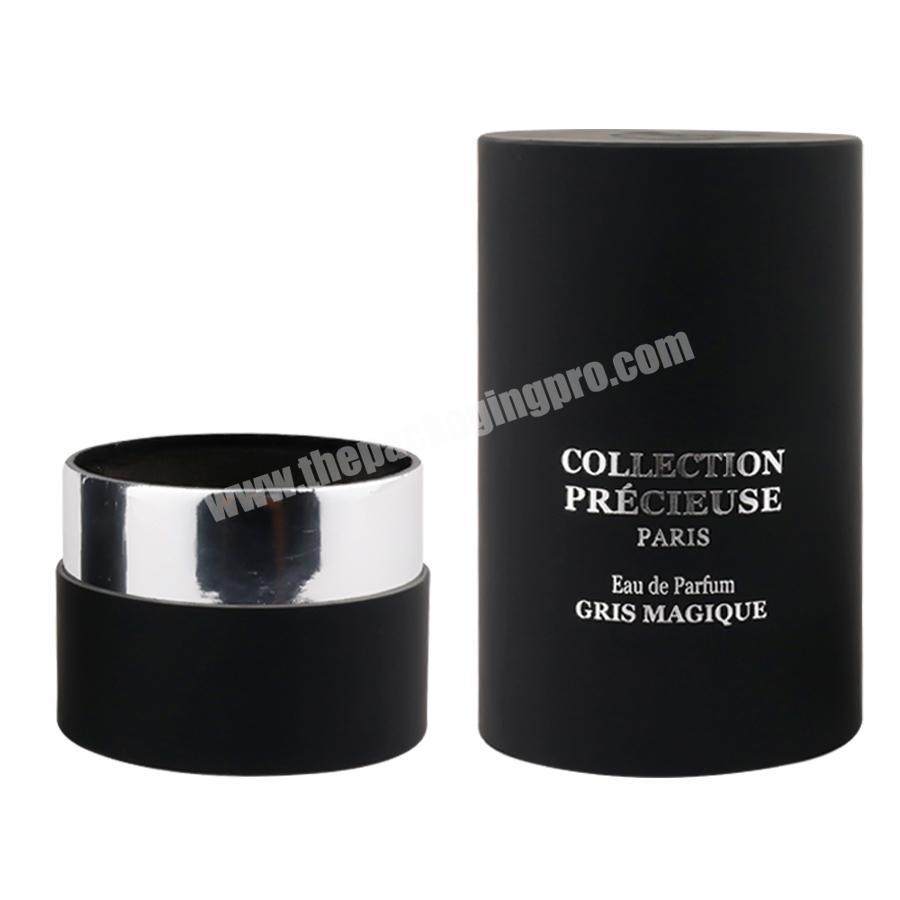 eco friendly customized logo printed UV silver foil black paper tube cardboard cylinder shaped gift boxes