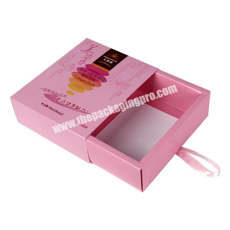 luxury custom cardboard Drawer type boxes matt lamination printed pink logo paper  gift bottle packaging box