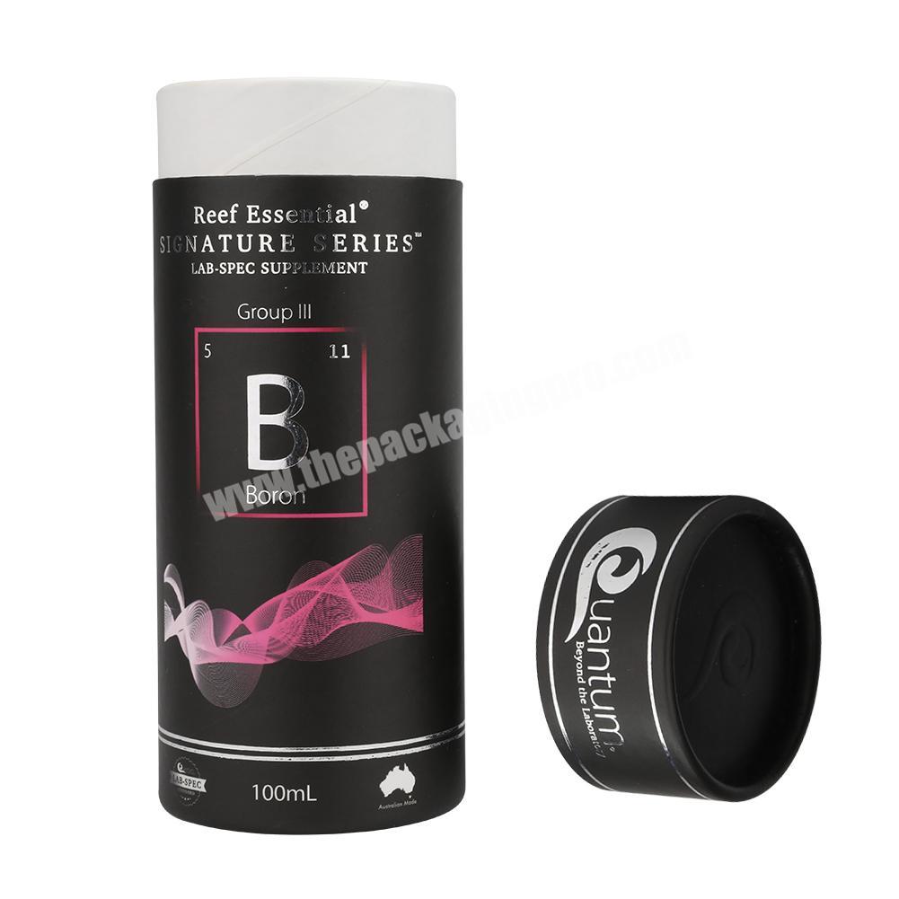 round empty recycle black matte cylinder packaging paper boxes with clear window paper tube