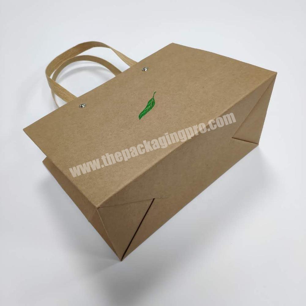 personalize Brown kraft paper bag with green foil logo and paper cord handle
