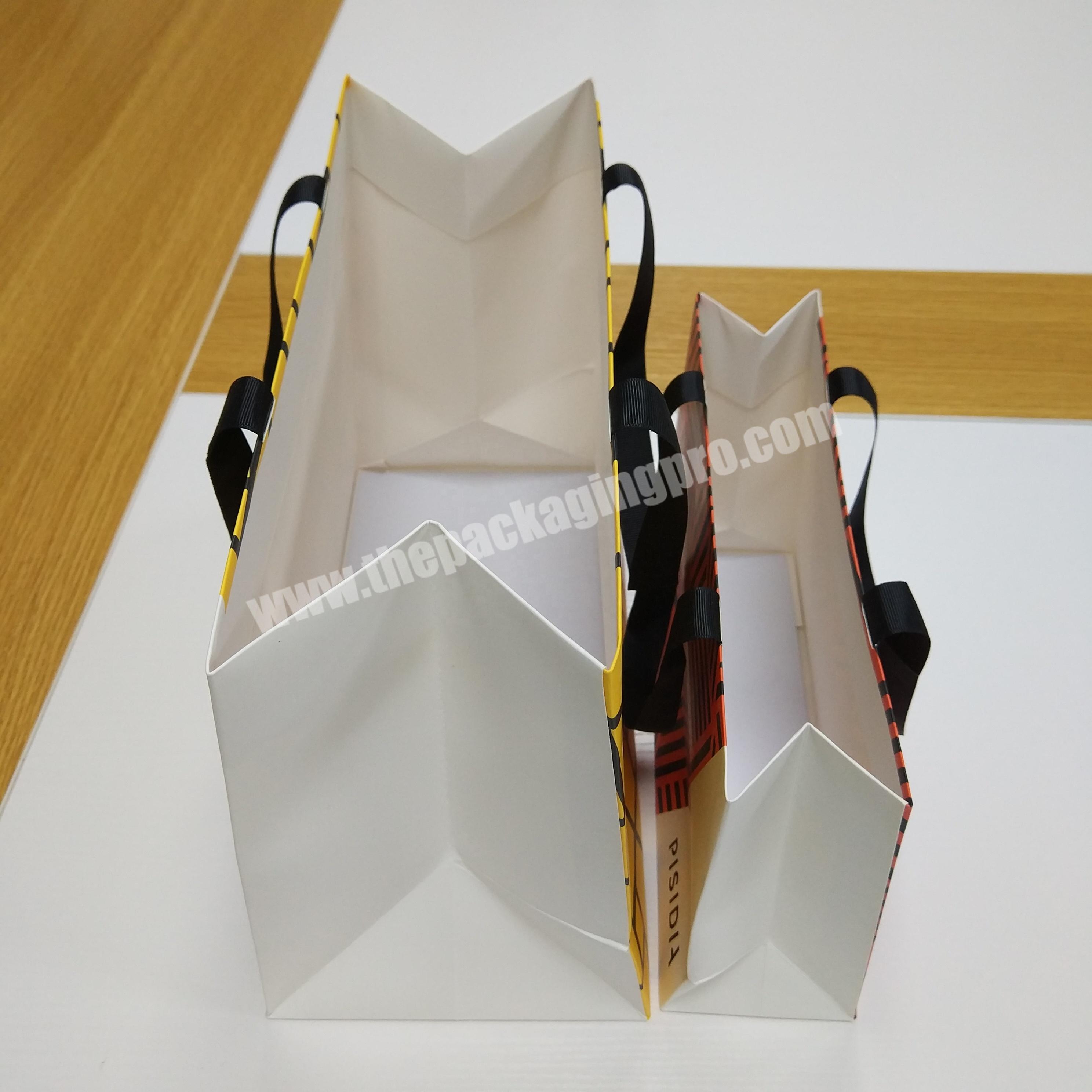Horizontal Shape Shopping Bag Full Color Printed with Grosgrain Ribbon Handles wholesaler