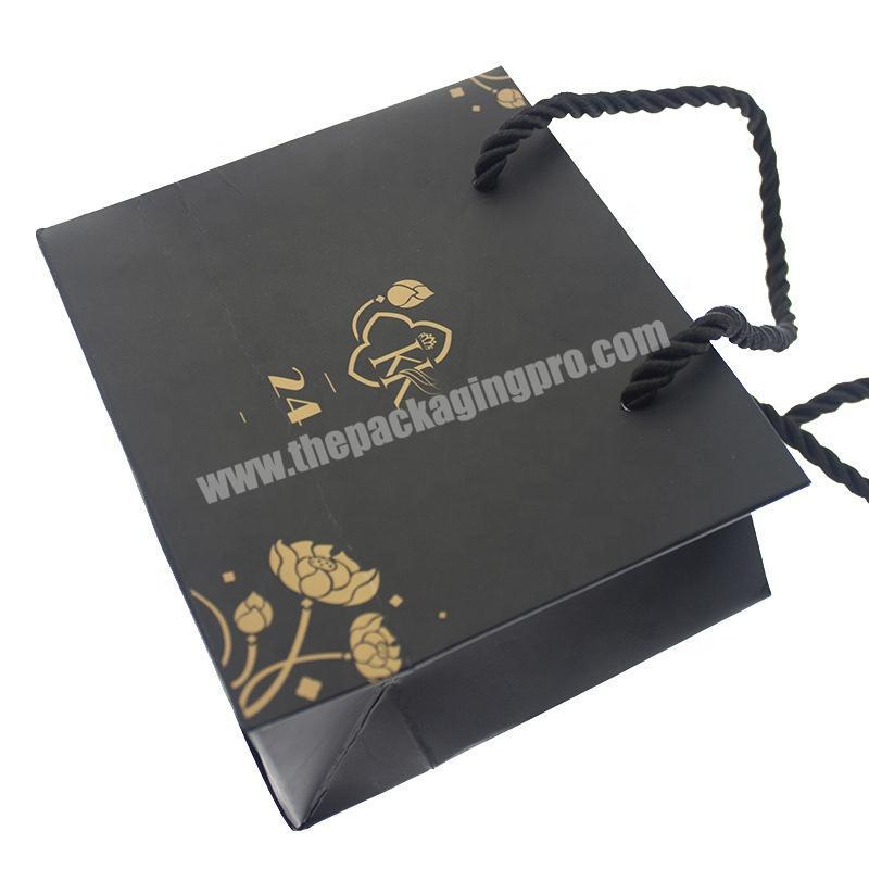 personalize Matte Black Gold Logo Apparel Packaging Shopping Paper Bag