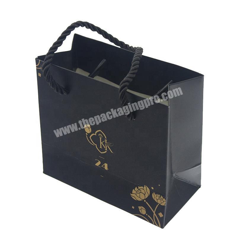custom Matte Black Gold Logo Apparel Packaging Shopping Paper Bag 