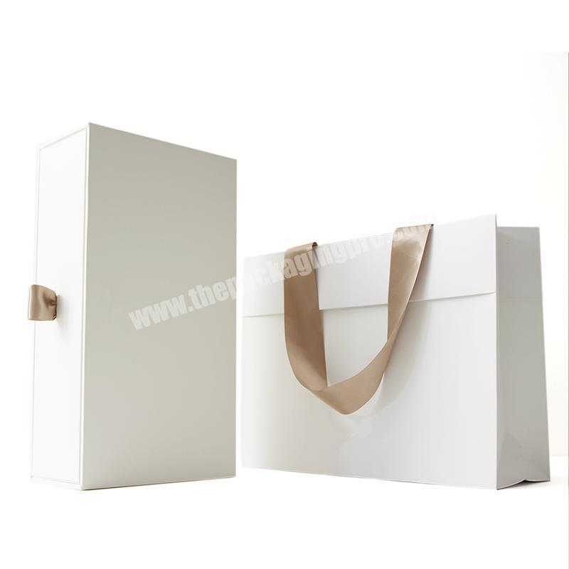 lady craft white paper carton gift box with handle ribbon