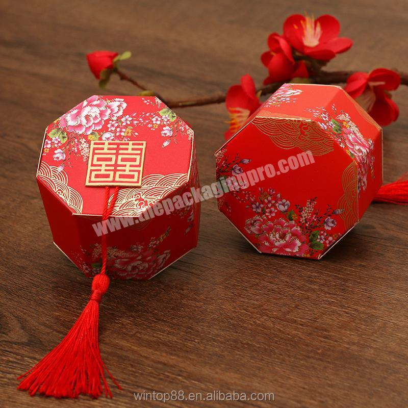 the Chinese style round octagon box wedding gift boxes with tassel