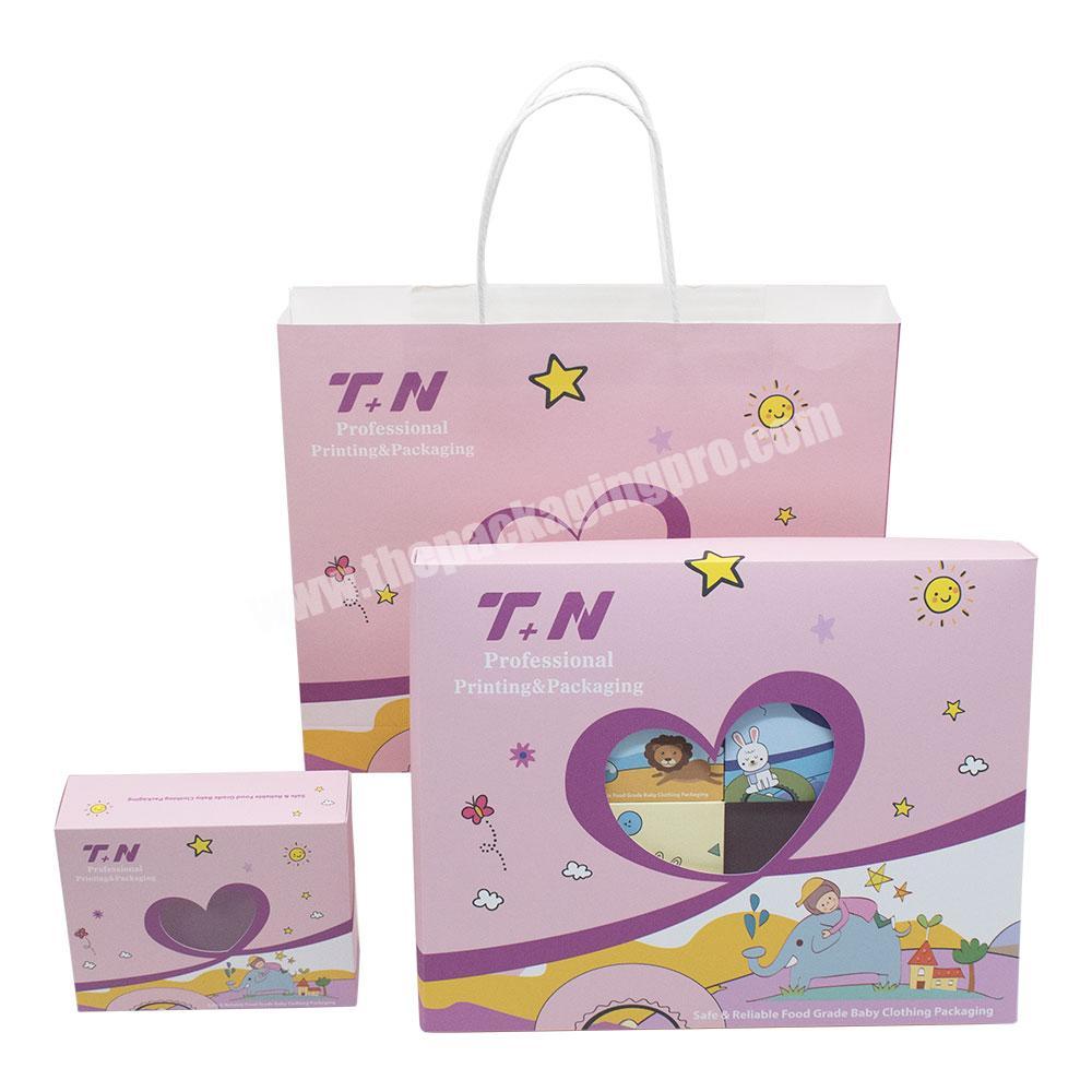 Cartoon Wholesale Cute Design Custom logo Eco friendly Lid And Base  Baby Clothing set Packaging Card Box