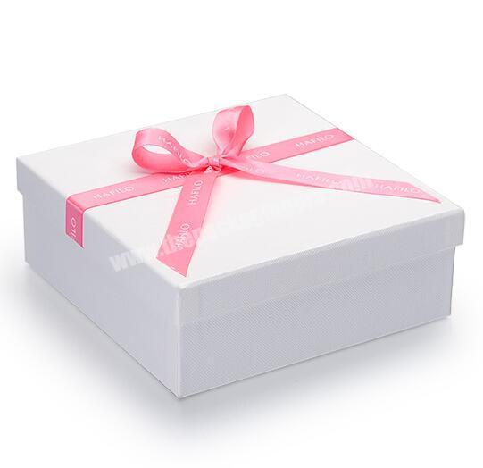 Cheaper price custom printed clear box rigid cardboard lid and base type paper box white gift box with ribbon