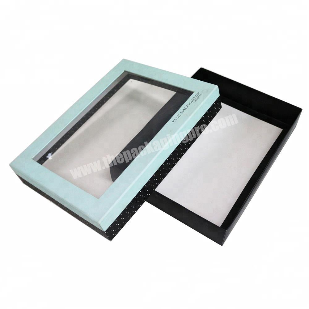 Cusomt Logo Paper Rigid Cardboard  Gift Box Packaging With  lid and base box And Clear PVC Window