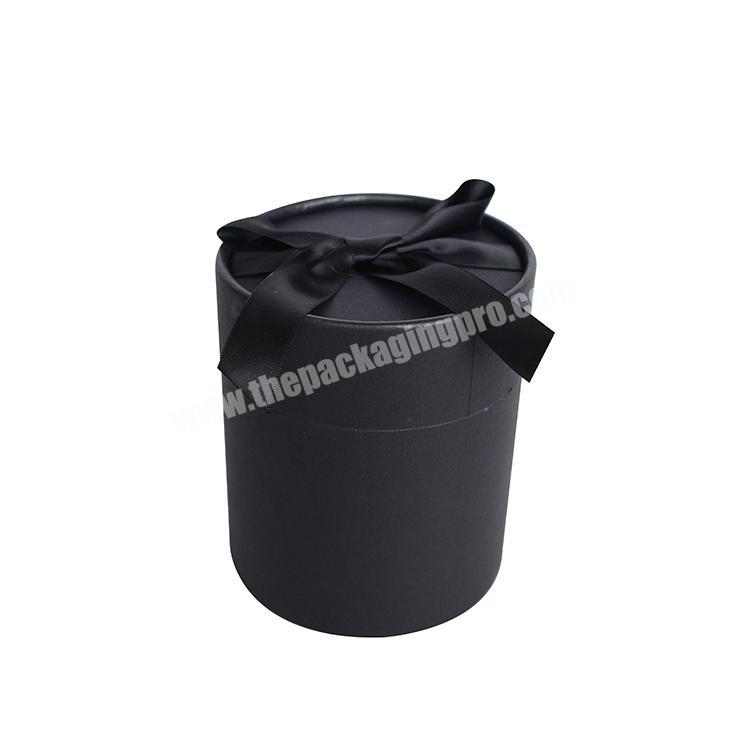 Custom Black Luxury Cardboard Paper Round Packaging Gift Box with Black Ribbon