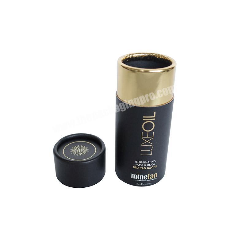 Custom Logo 30ml Black Paper Tubes Essential Oil Bottle Cosmetic Packaging Box with Gold Side