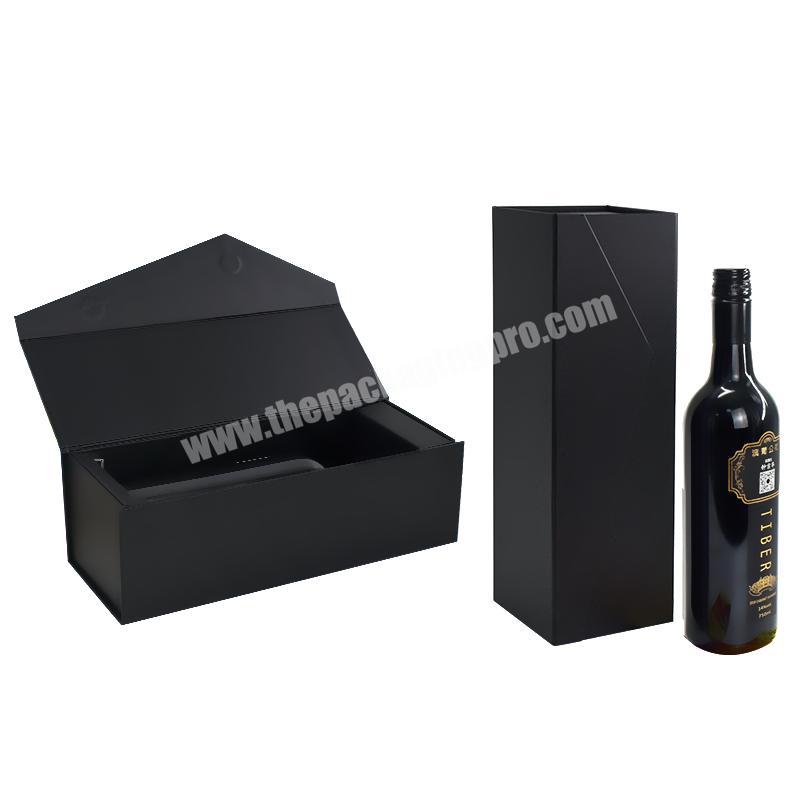 Custom black luxury rigid cardboard folding magnetic premium sublimation wine packaging boxes