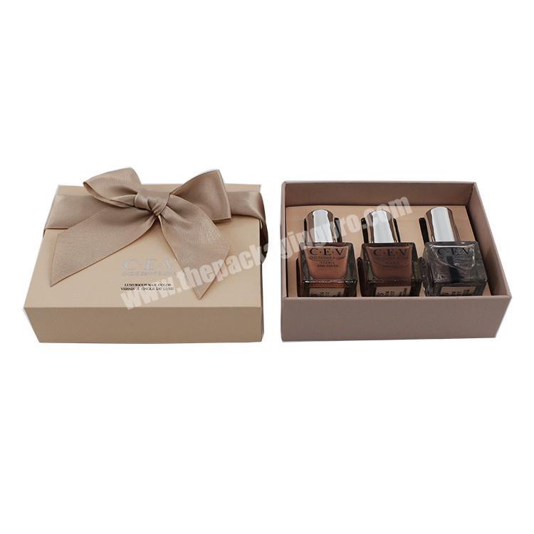 Custom bow tie lid and base rigid box bottle set nail polish packaging box wholesale