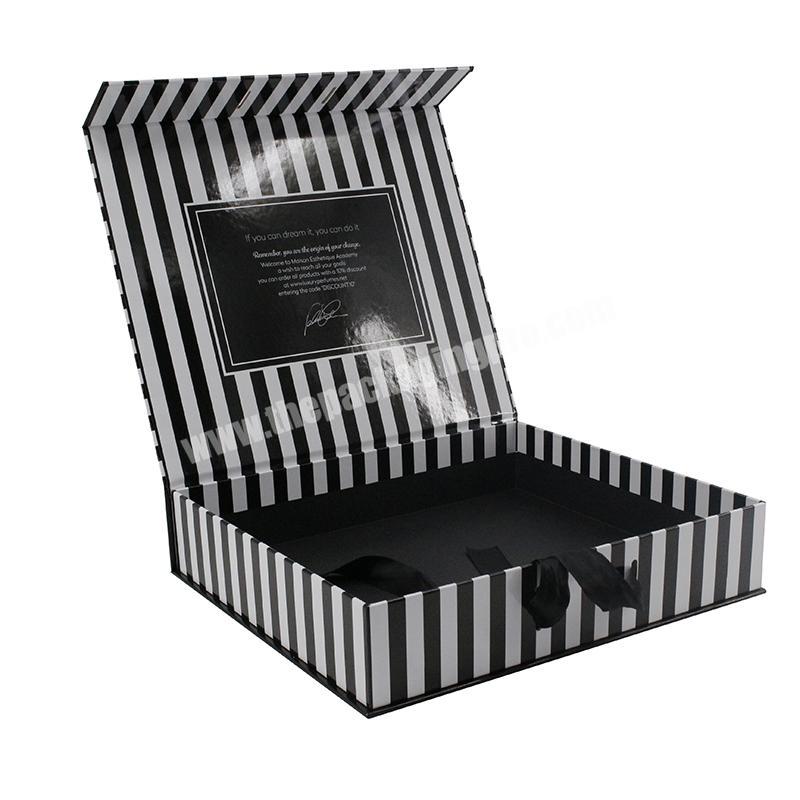 Custom luxury glossy black paper package storage box for hair extension packaging